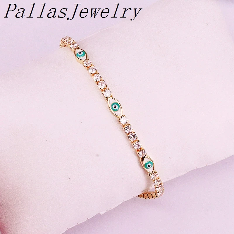 10 штук 2019 счастливого турецкого эмальевого глаза теннисная цепочка с браслетом из золотого цвета, милый регулируемый для девочек.