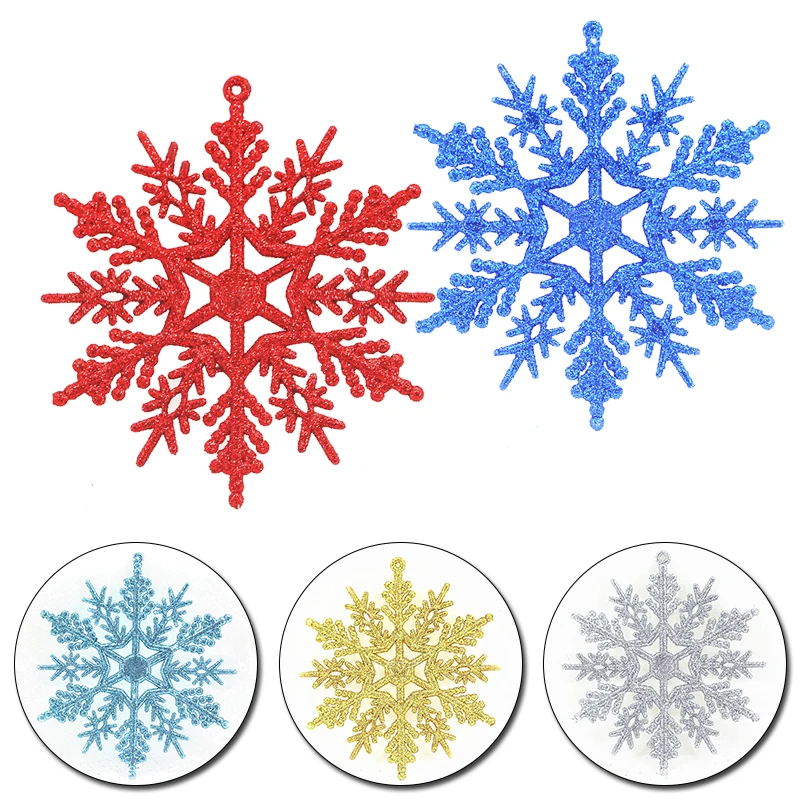 

12pcs 10cm Gold Powder Plastic Snowflake Frozen Party Supplies Winter Decor Ornaments Christmas Tree Decorations for Home Snow