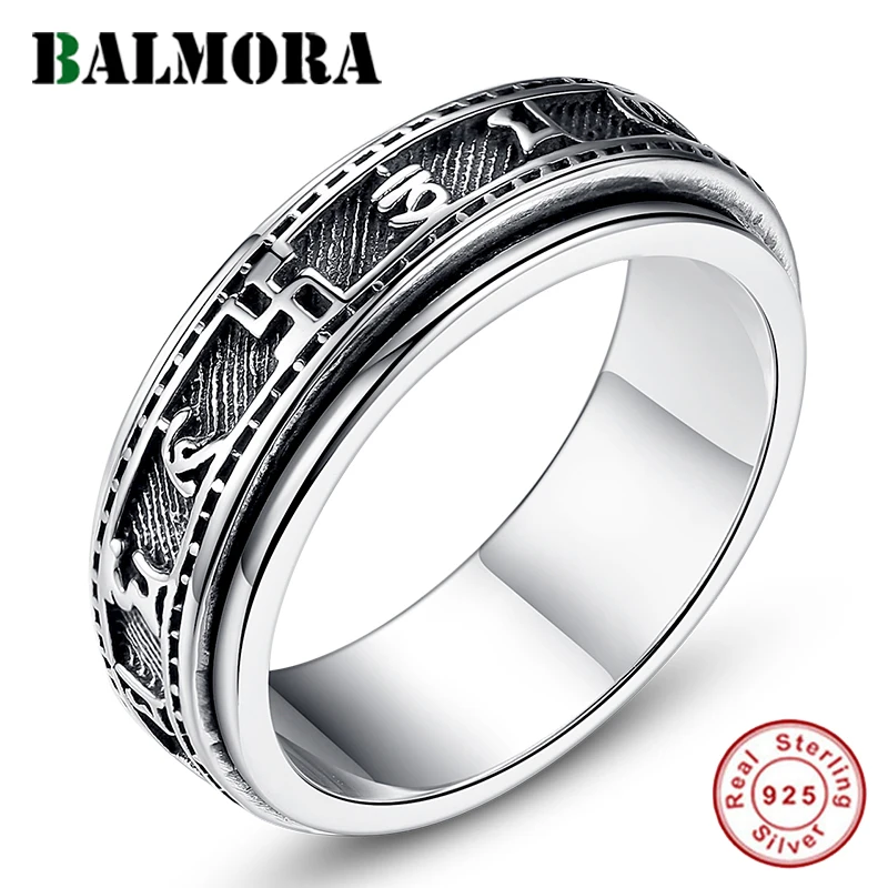 BALMORA 925 пробы серебро Vajra шесть слов сутра Вращающийся палец кольца для мужчин и женщин пары Винтаж ювелирные изделия Anillos