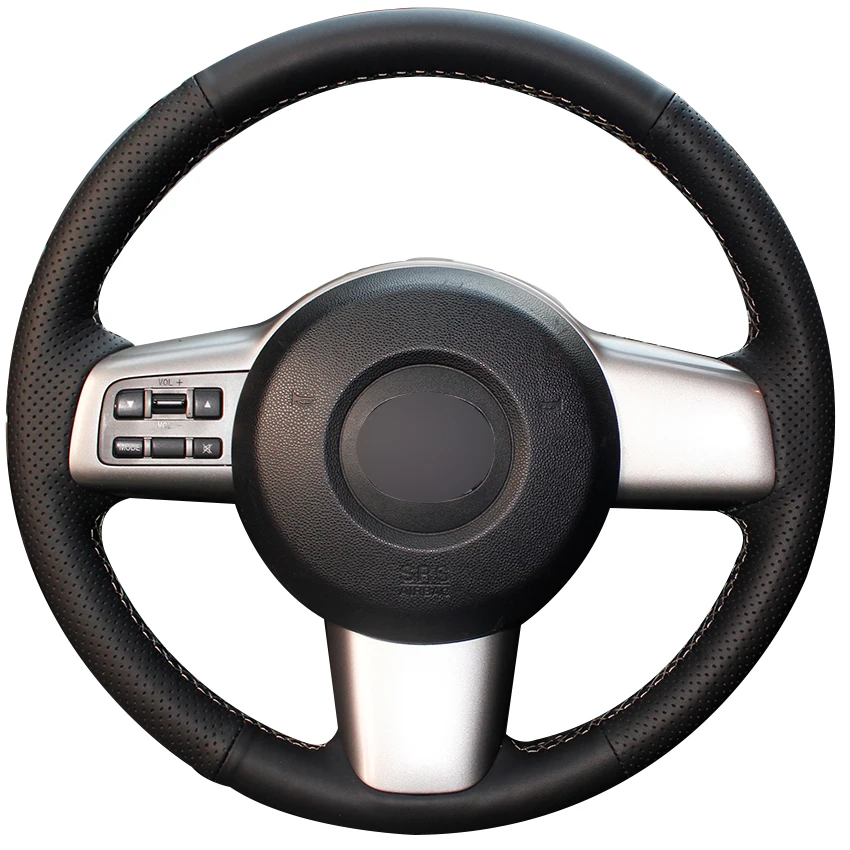 

Black Natural Leather Car Steering Wheel Cover for Mazda 2 2008-2014