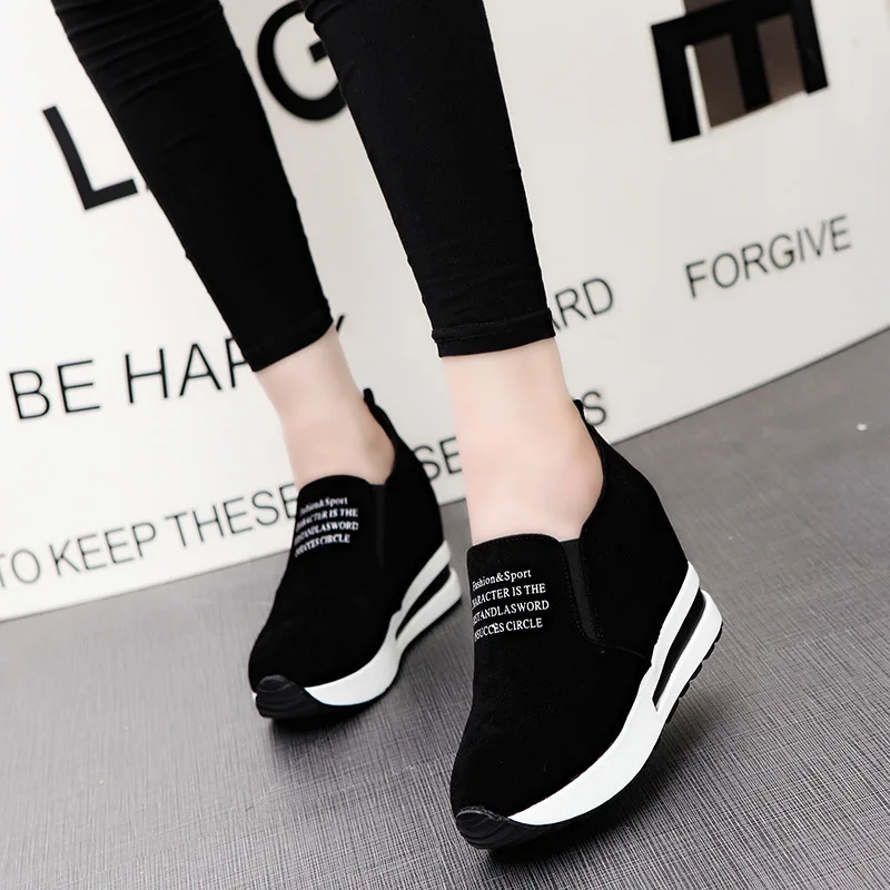 Hidden Wedges Women Shoes Spring Autumn Comfort Platform Casual internal heightening Shoes High Top Women Black Shoes