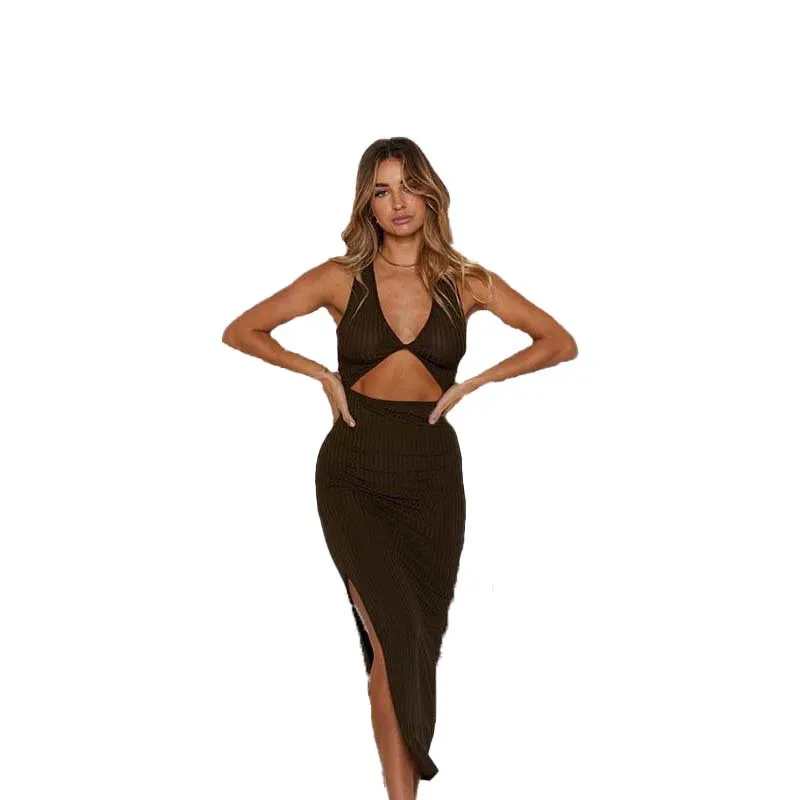 

2021 Spring Fashion Sexy Big Sleeveless Wrap Chest Wrap Hip Split Dress