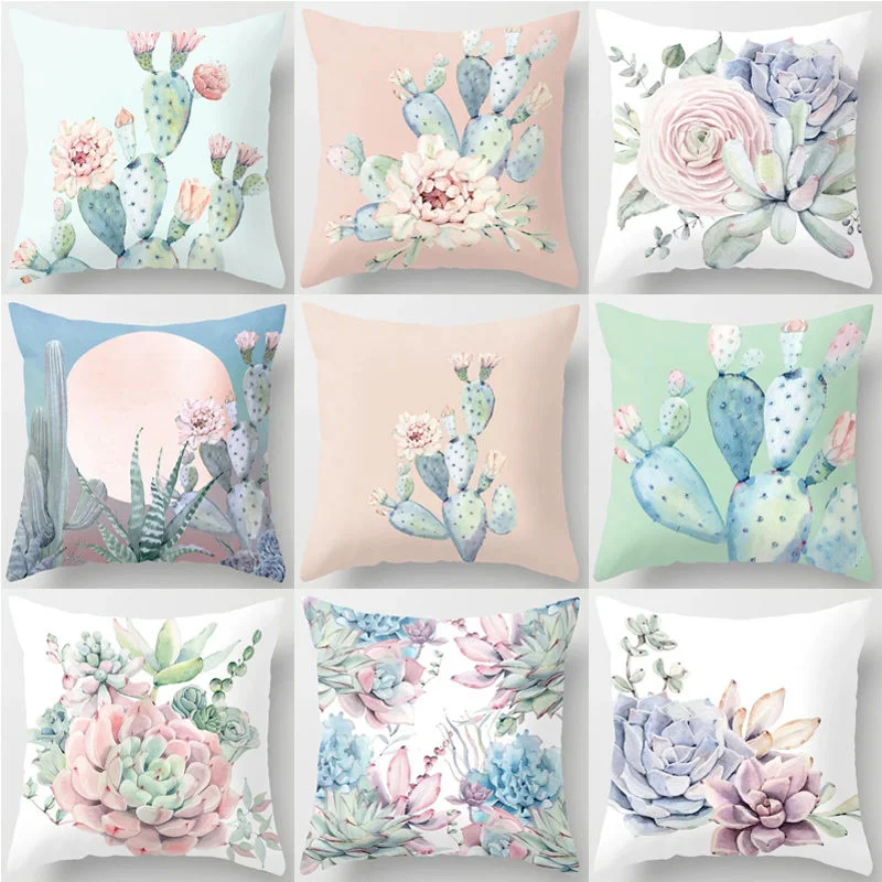 Tropical Cactus Succulent Plant Pattern Polyester Cushion Cover Decorative Car Seat Throw Pillow For Sofa Home Decor 40829 | Дом и сад