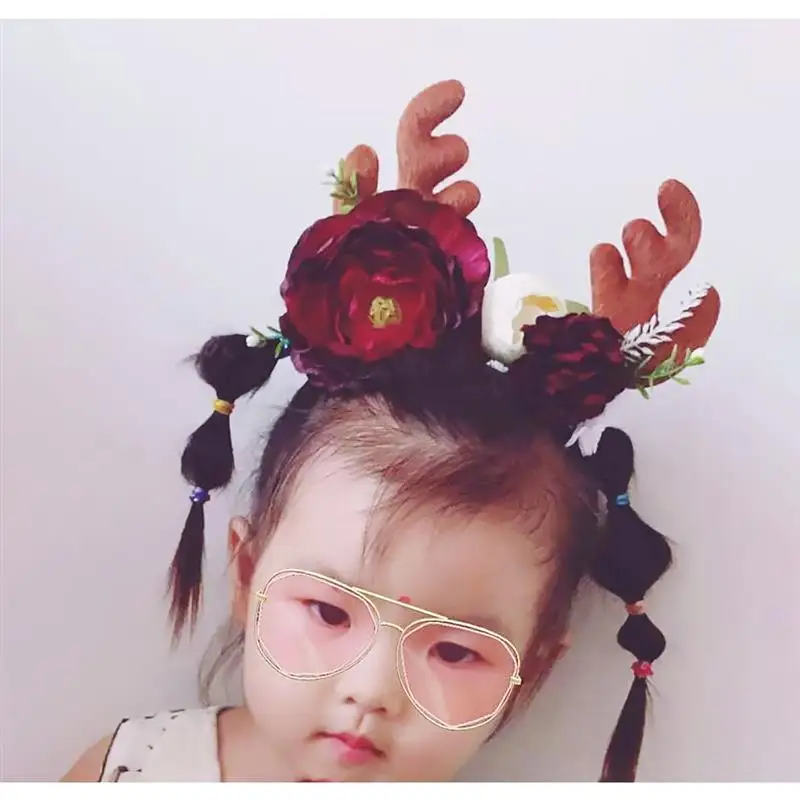 1 шт. Рождественский обруч для волос оленьи рога Цветочная повязка на голову