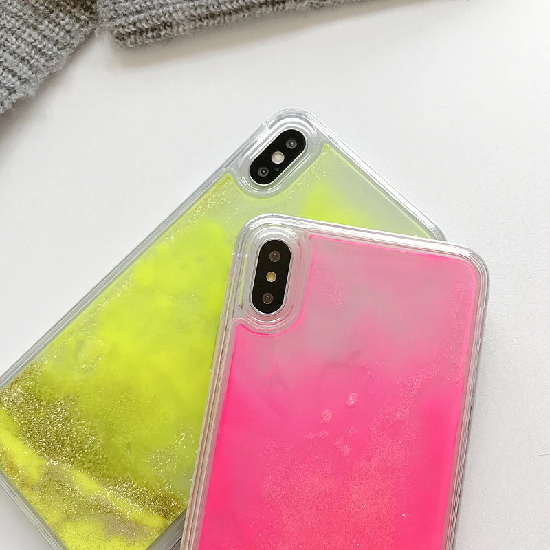 Блестящий светящийся неоновый песок чехол для iphone SE 11 Pro XS MAX XR X 6 6s 7 8 Plus жидкий