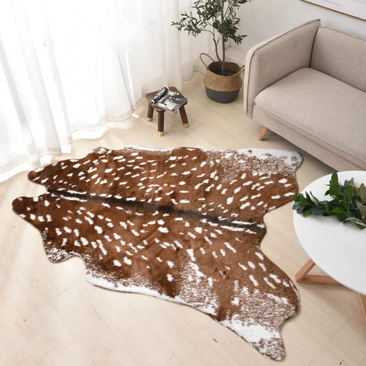 

fashion Hot faux deer Printed Carpet Velvet Imitation Leather Rugs Cowhide Animal Skins Natural Shape Carpets Decoration Mats