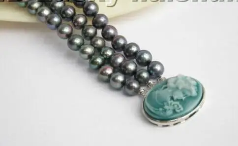 

Genuine 3row 8" round black freshwater pearls bracelet