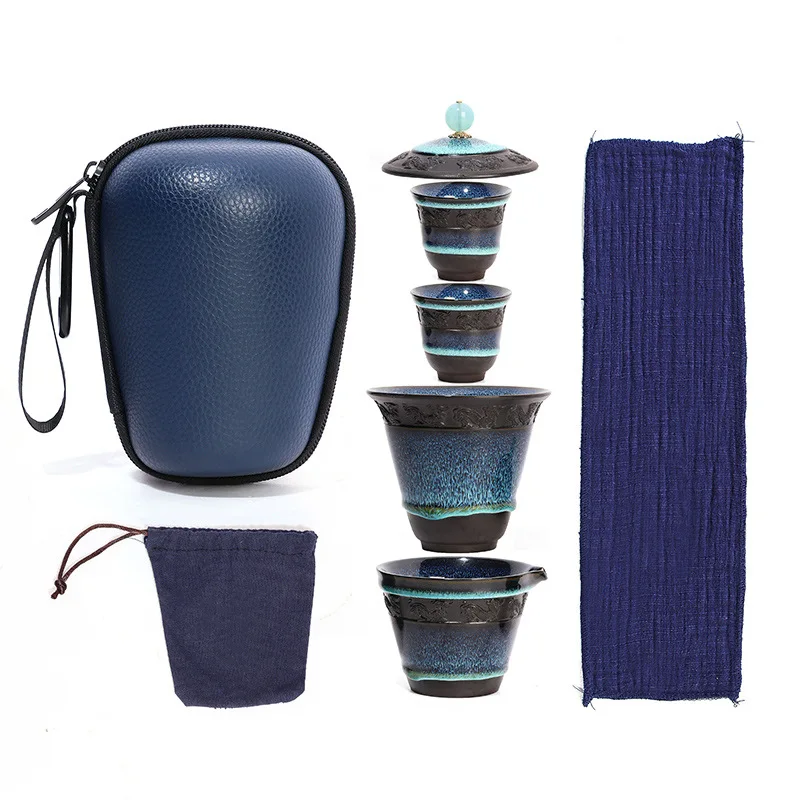 Китайский дорожный чайный сервиз Кунг фу керамический глазурь Gaiwan фарфоровый