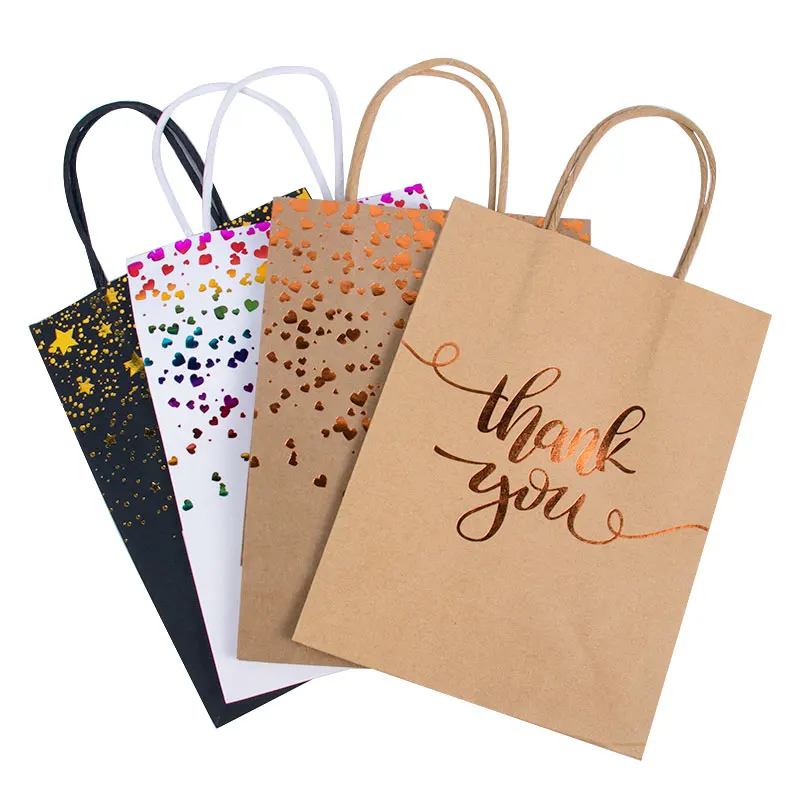 

6pcs Kraft Paper Bag With Handle Gift Packaging Bags for Thanksgiving Wedding Birthday Baby Shower Bronzing Love Carry Bag