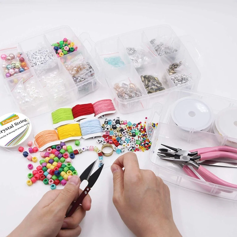 

N58F Jewelry Making Supplies Kit with Assorted Beads Charms Findings Wire Cord Pliers