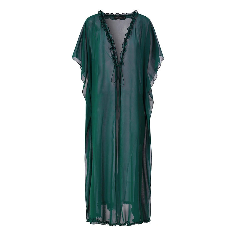 

Bohemian Women Cover-Ups ZANZEA 2021 Summer Ruffle Patchwork Cardigan Casual Shorts Sleeve Lace Up Maxi Blusa Lady Loose Tops