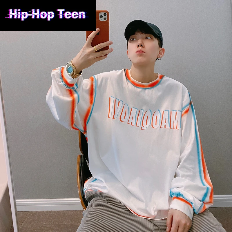 

Hip Hop Teen Korea Vintage Man 2021 New Sweatshirts Harajuku Loose Streetwear Top Autumn Round Neck Hoodless Sweatshirts 3xl