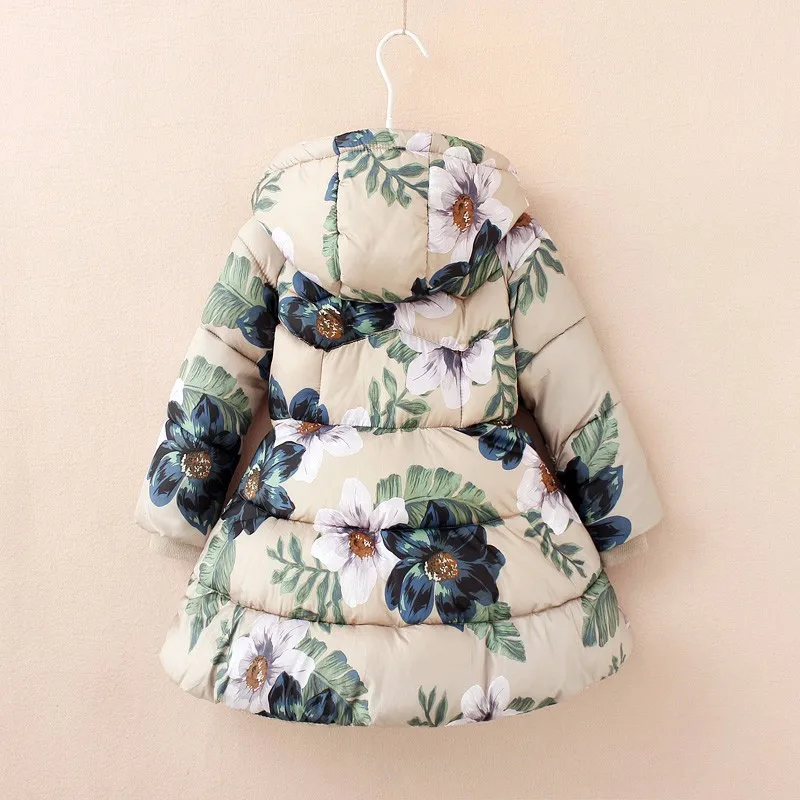 Зимние куртка для девочки Печатный Цветы Zipper Зимнее пальто девочек малышей