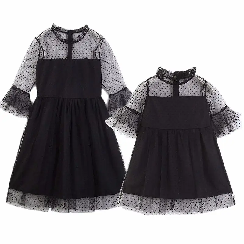 Черное кружевное платье Платья для мамы и дочки Эксклюзивная детская одежда
