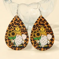 cartoon santa claus sunflower bee pu leather drop earrings women ladybug insect leopard pattern print earrings christmas jewelry