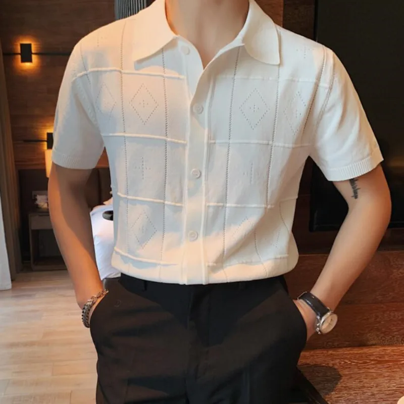 

Summer Knitted British Style Solid Color T-shirt Men Korean Fashion Loose Casual T-shirt Men Harajuku Short-sleeved T-shirt Men