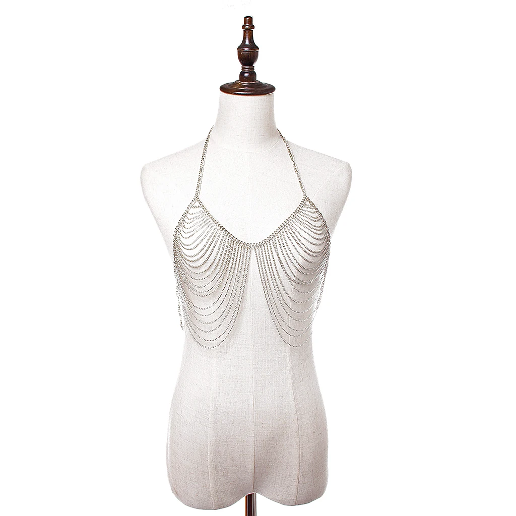 Женская Ретро Мода Серебряный цвет бюстгальтер ожерелье цепь бикини цепочка для