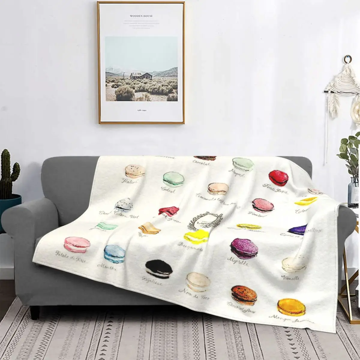 

Laduree-Manta de Menu con sabor a macarrones, colcha de cama a cuadros, textil de felpa de Anime para el Доме de lujo