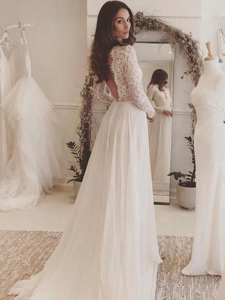 

Hi Shy Bride New simple wedding dress backless sleeveless design chiffon lace bride dresses princess dress plus size tailor-made