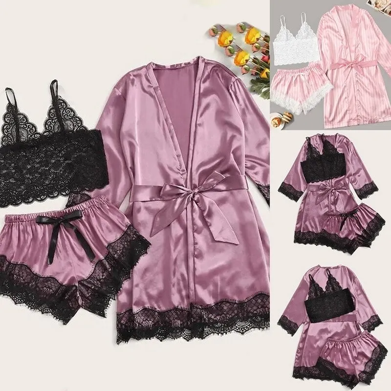 

Long sleeve Womens Pajamas Sexy Lace Lingerie Nightwear Underwear Sleepwear 2PC Suit Pajama Sets For Women