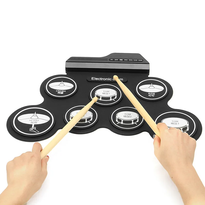 

Roll-Up Silicon Drum Set Compact Size USB Digital Electronic Drum Kit 7 Drum Pads with Drumsticks Foot Pedals for Beginners