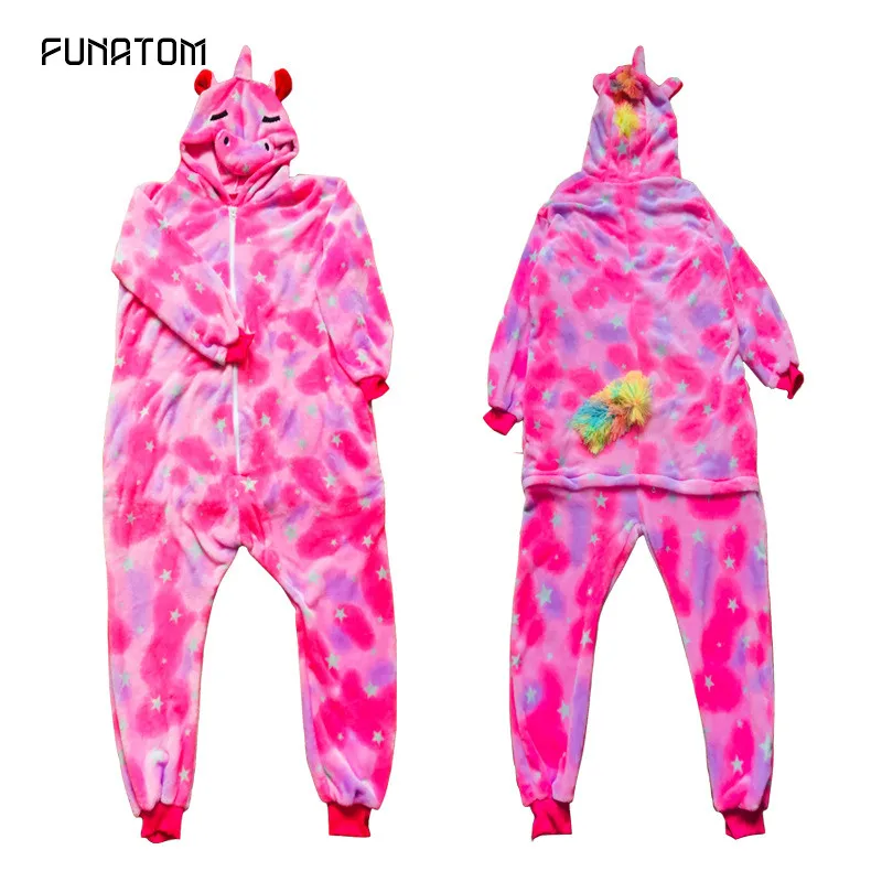 Детская одежда для сна мальчиков и девочек Пижама с единорогом фланелевая со