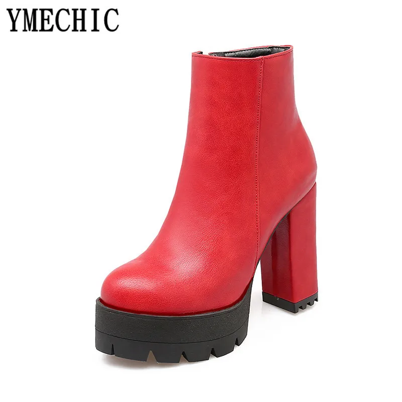 Осень 2018 желтые красные черные панк Массивный блок высокий каблук платформа