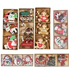 9 шт. рождественские деревянные украшения, деревянный автомобиль, Санта-Клаус, дерево, подвесные украшения для рождества, украшения для дома вечерние, детские подарки