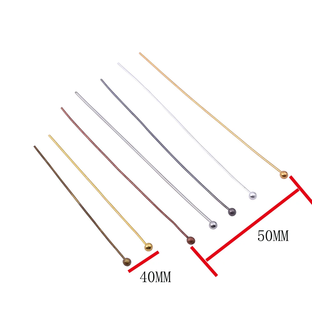 

200pcs/lot 20-50mm Gold Metal Ball Head Pins For DIY Needles Jewelry Findings Accessories Head pins Findings Dia 0.5mm Supplies