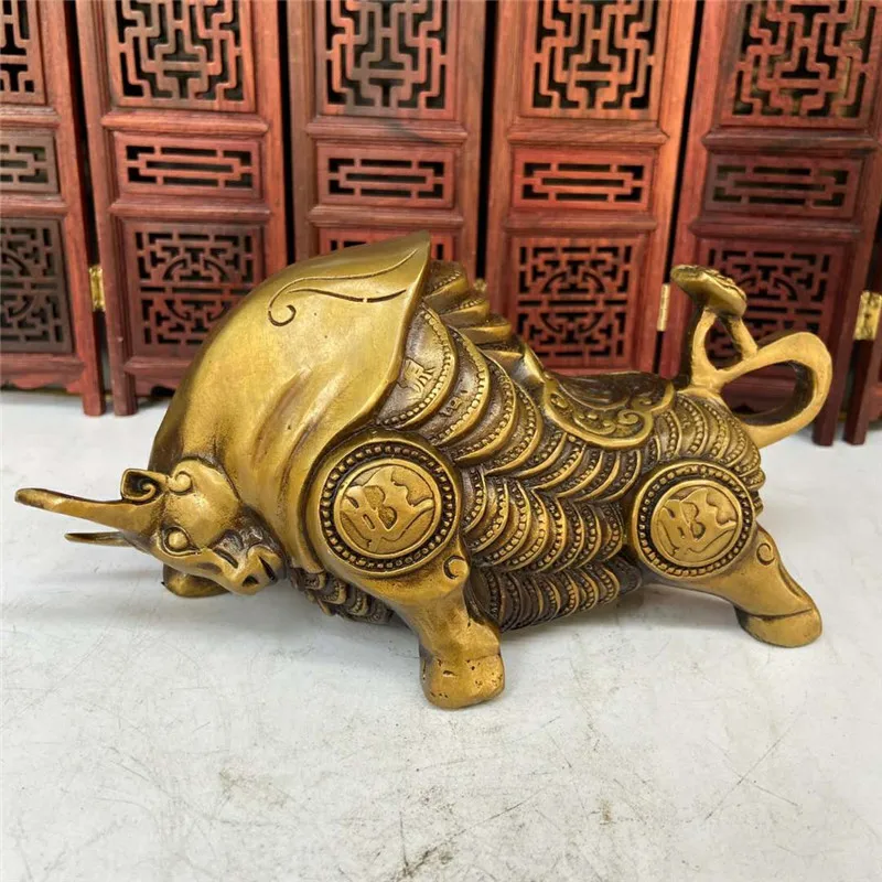 Настенная статуя быка из чистой меди Zhaocai Ruyi Yuanbao латунная быка|Статуэтки и