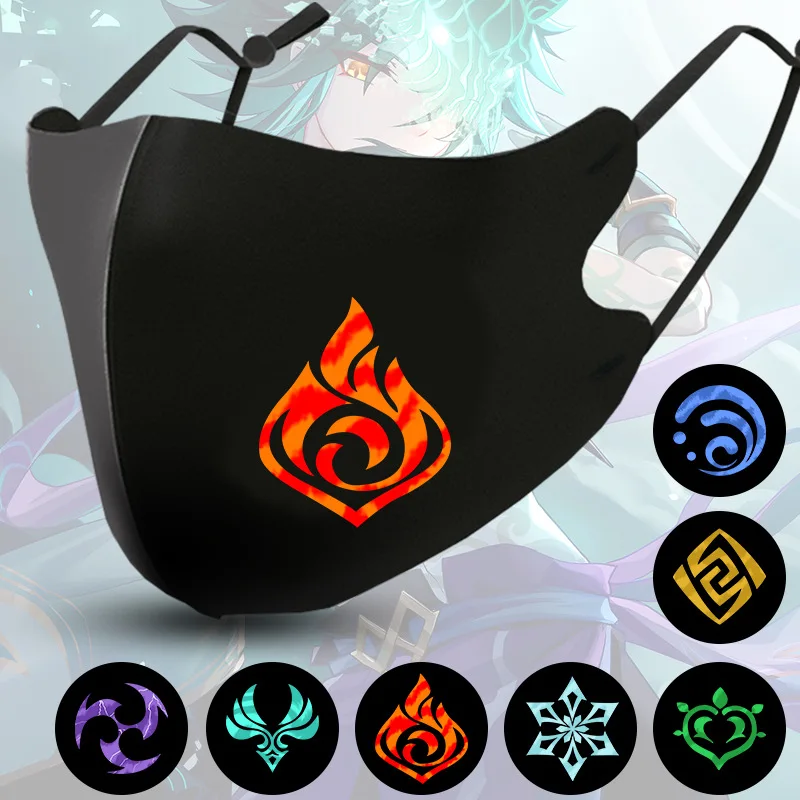 

Ударная маска Genshin, регулируемые хлопковые черные маски с рисунком из мультфильма, милые моющиеся маски Hu Tao Klee Keqing