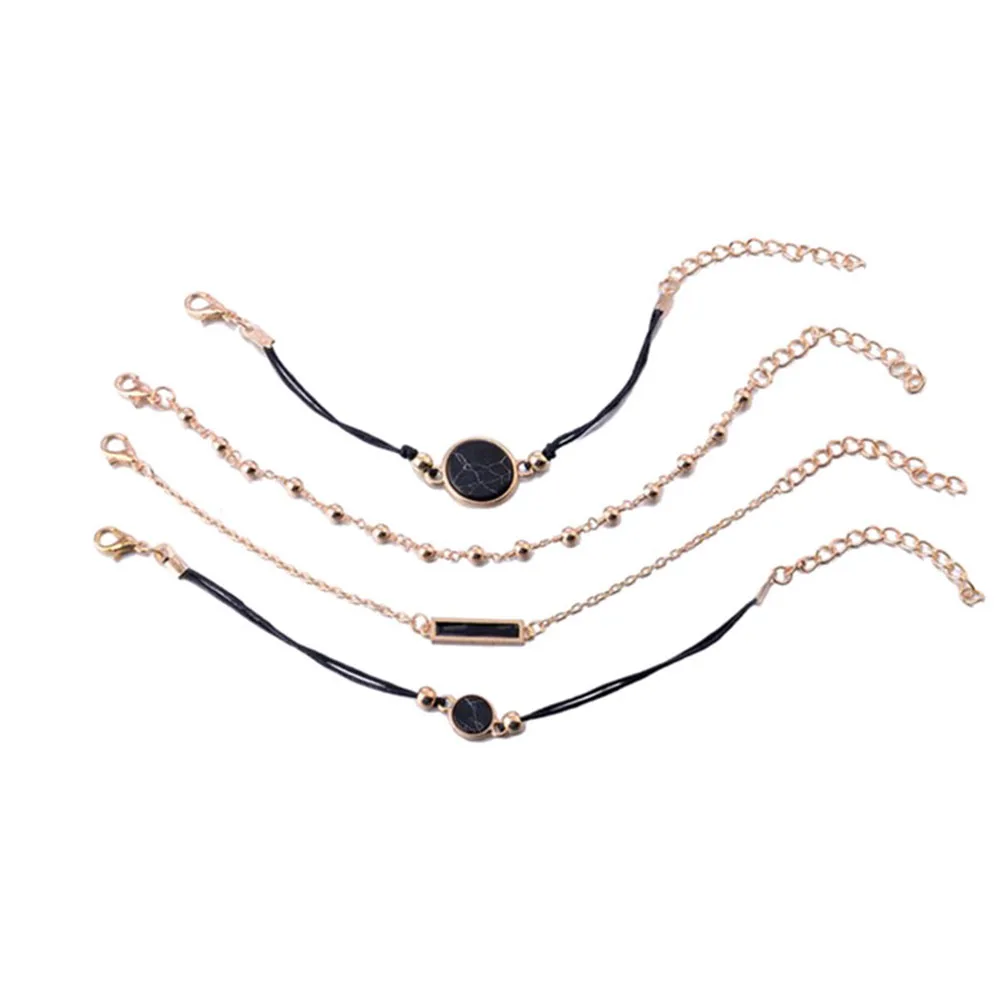 

4pcs/set Black Turquoises Pattern Bangle Bracelets Unique Design Bohemian Women Chain Rope Stacking Bracelet hot
