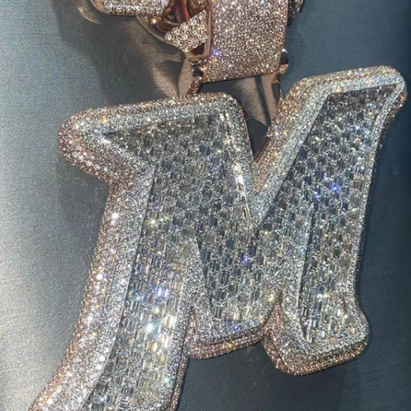 

P&Y Customized Initial Letter Two Layered 3D Fully Iced Out Emerald Baguette Moissanite Diamonds Custom Pendant Jewelry