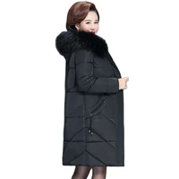 new 2021 overcoat parka middle aged elderly mothers cotton jacket mid length hooded big fur collar down cotton ladies jacket