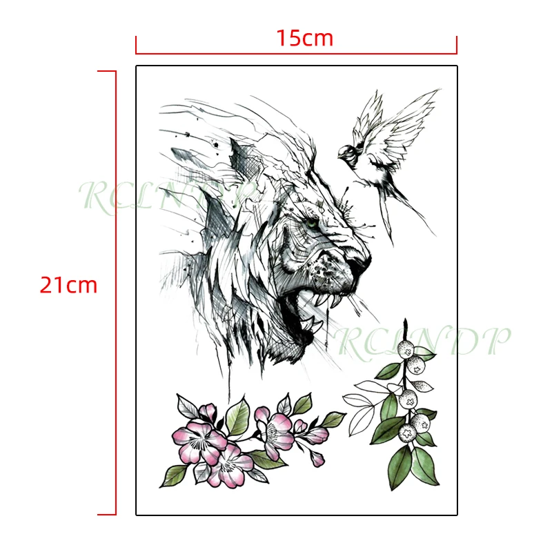 Водостойкая временная татуировка-наклейка вражающийся Лев животное птица