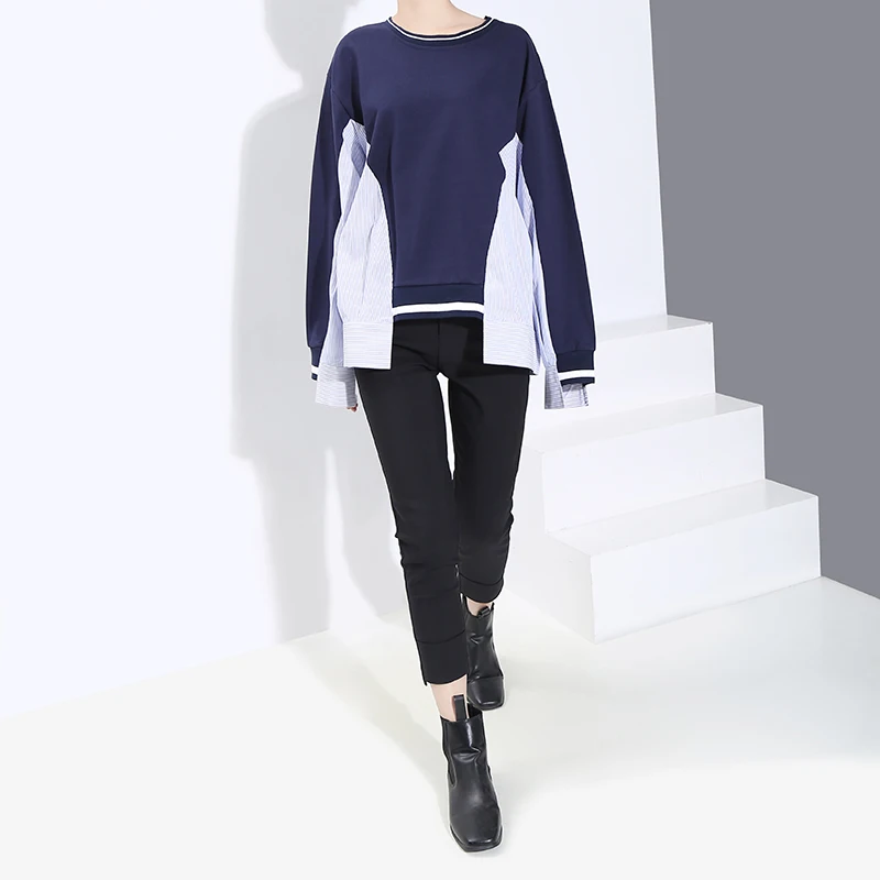 * Новинка 2019 корейский стиль женский модный синий пуловер толстовка рубашка