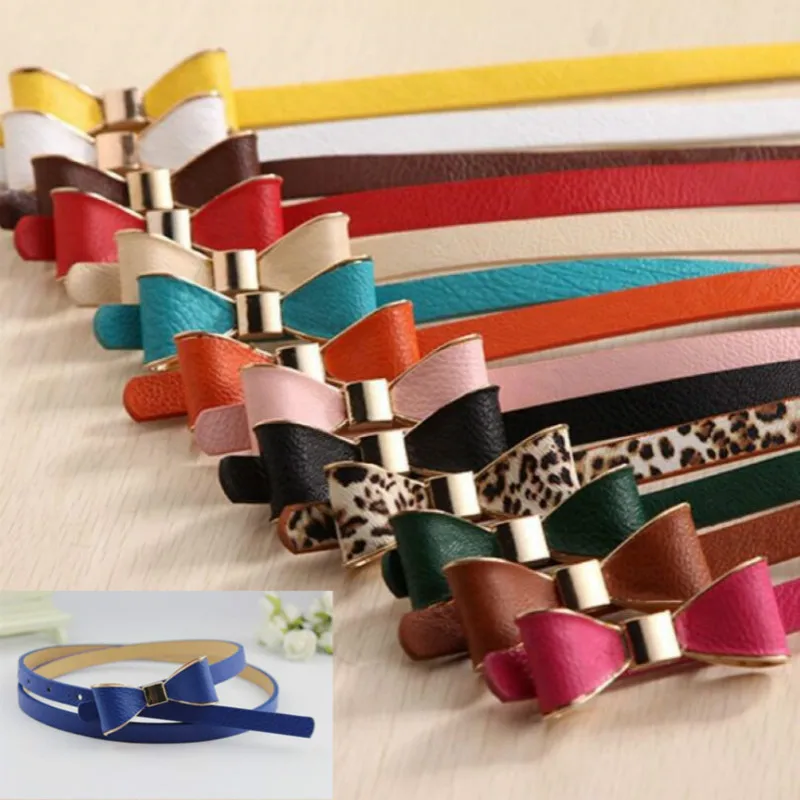 

1psc Fashion Women belt Summer 12 Color Women belts Luxury Brand Colorful Bow Leather Belt Ladies Waistband Apparel Accessories