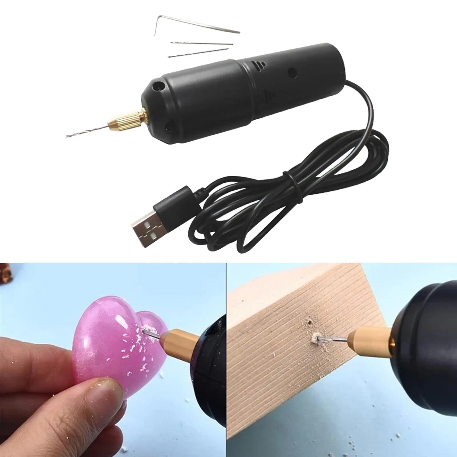 

Mini Hand Drill Handheld with 5Pcs Bits Small Micro USB Drill for DIY Pearl Jewelry Epoxy Resin Tools