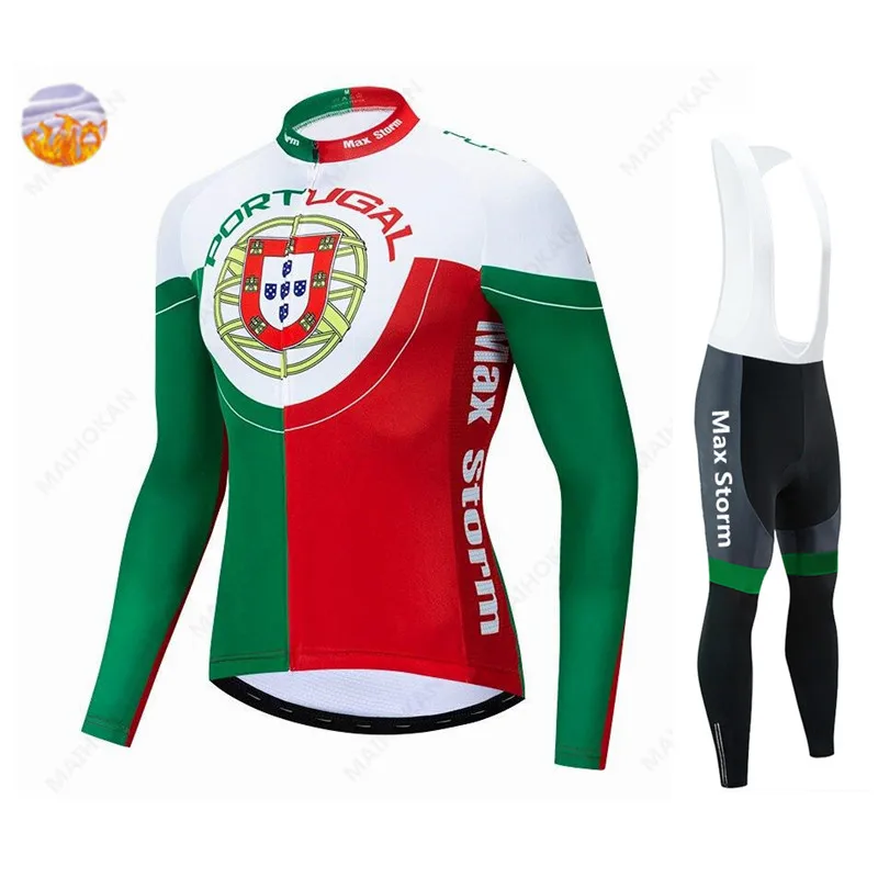 

Portugal Cycling Jersey 2021 Winter Thermal Fleece Trousers Bib Set MTB Bicycle Maillot Ropa Ciclismo Hombre Mountain Bike Men