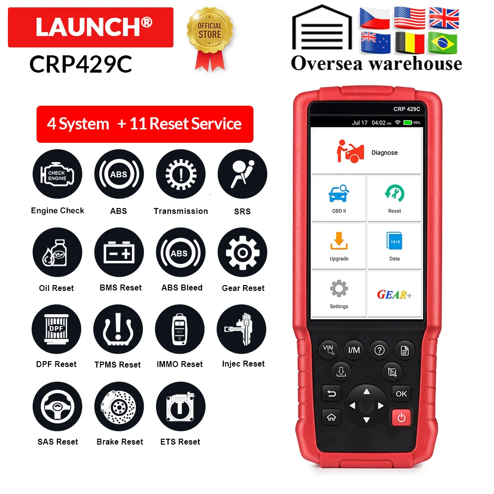 Считыватель кодов LAUNCH X431 CRP429C OBD2 для двигателя/ABS/подушки безопасности/AT + 11