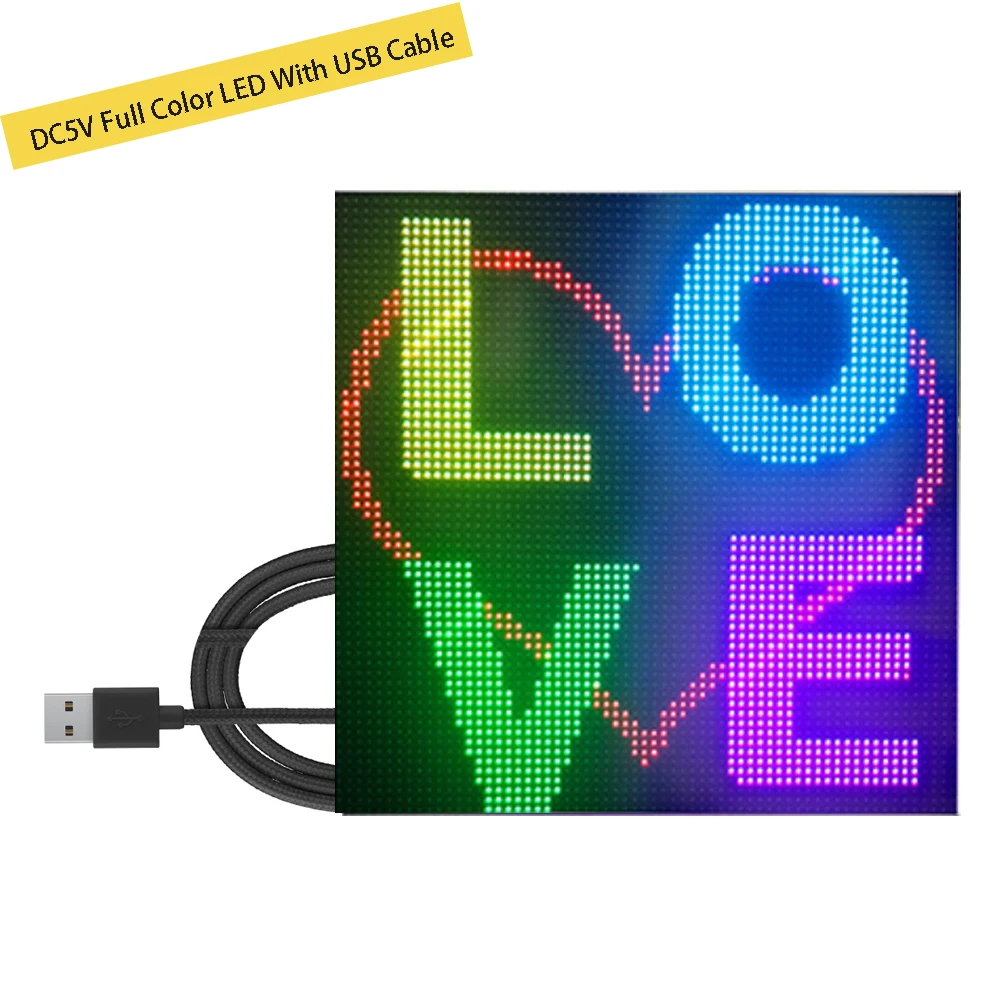 New DIY Full Color LED Panel DC5V Wireless Message Board Support Global Language Image Animation with 1M USB Cable 4096 Dots
