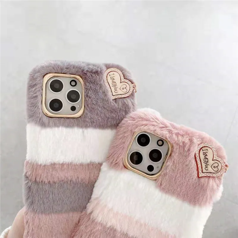 

Furry Plush Case For Coogle Pixel 4A 5A 3A 3 Lite 3X 3A XL5 XL Love Heart Pendant Warm Winter Fluffy Soft Silicone Phone Cover