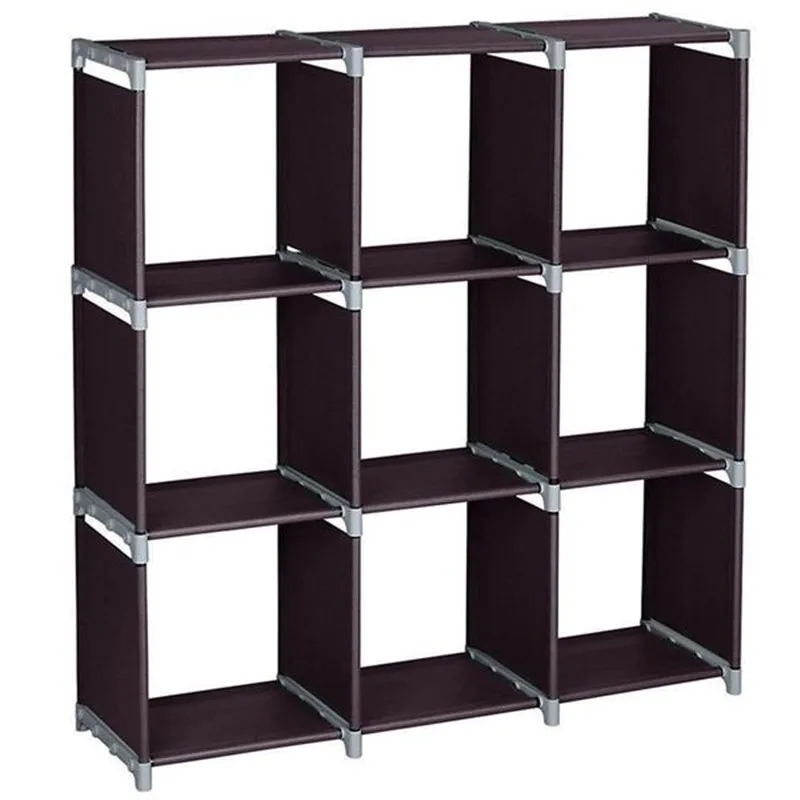 

Multifunctional Assembled 3 Tiers 9 Compartments Storage Shelf Dark Brown