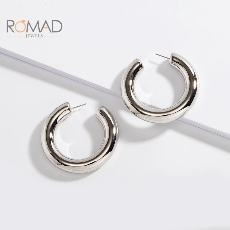 

ROMAD INS Minimalist Geometric Round Smooth C-shaped Earrings For Women Trendy Earrings 2020 Wholesale Jewelry Aretes De Mujer#