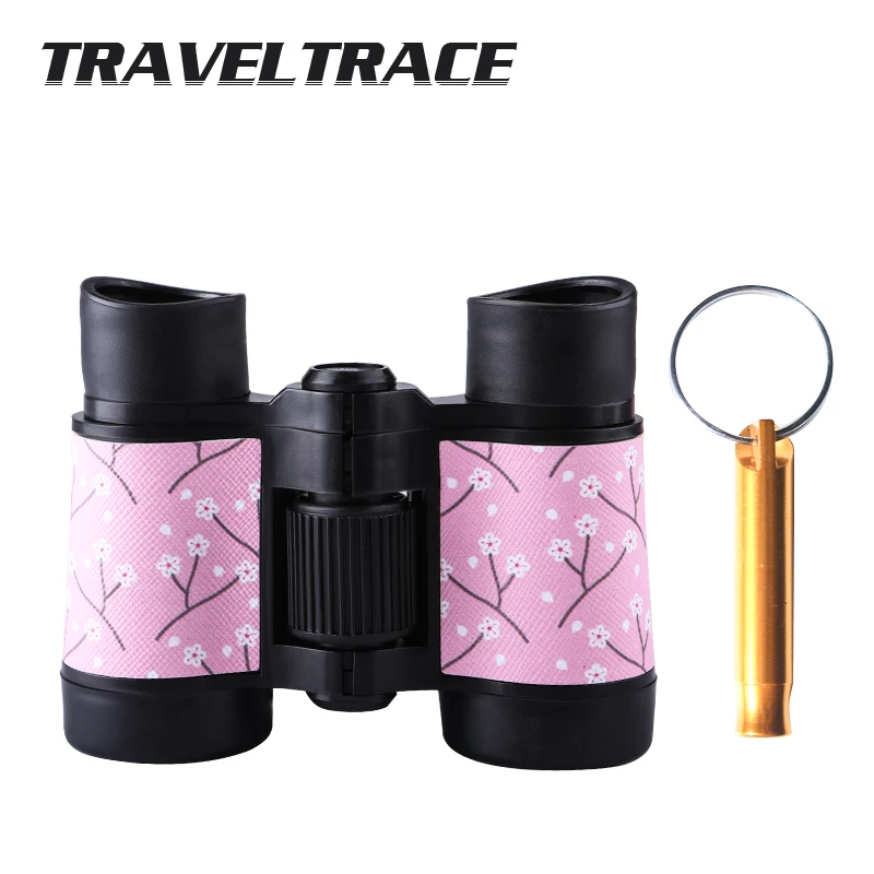 Pink with Whistling Портативный 4x30 пластиковый детский цветной бинокль телескоп для детей игры на открытом воздухе игрушки компактный с бесплатным подарком - Цвет: Pink with Whistling