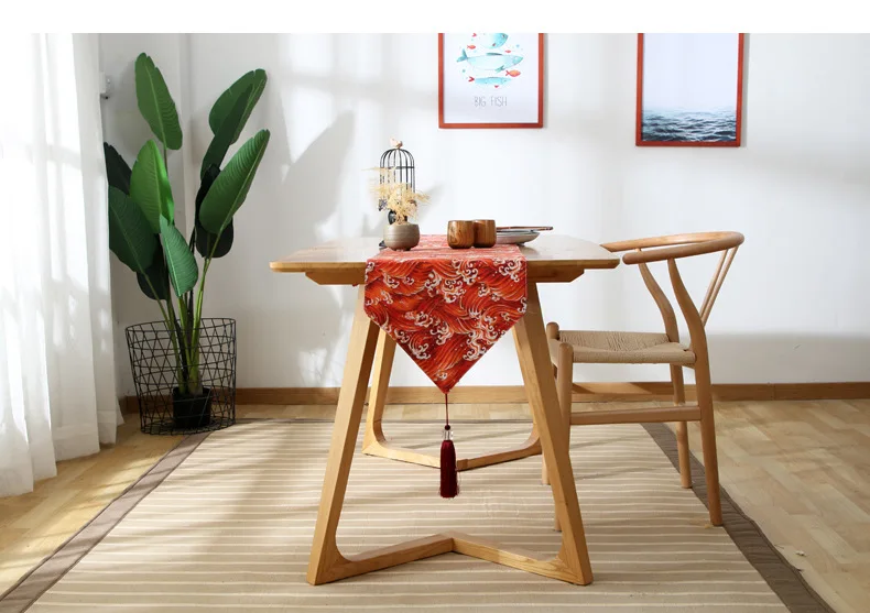 

Japanese Style Simple Wave Pattern Cotton and Linen Table Runner Garden Tea Table Kung Fu Tea Tea Table TV Cabinet Cover Towel