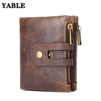 leather wallet for man short vintage clutch double zipper buckle coin pocket multi functional wallet
