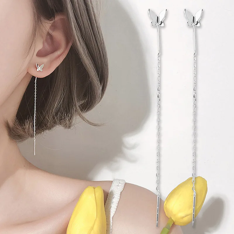 

2020 Korean Simple Butterfly Hanging Drop Earrings Fashion Bird Crytal Long Tassel Party Jewelry Gift Women's Rhinestone Jewelry