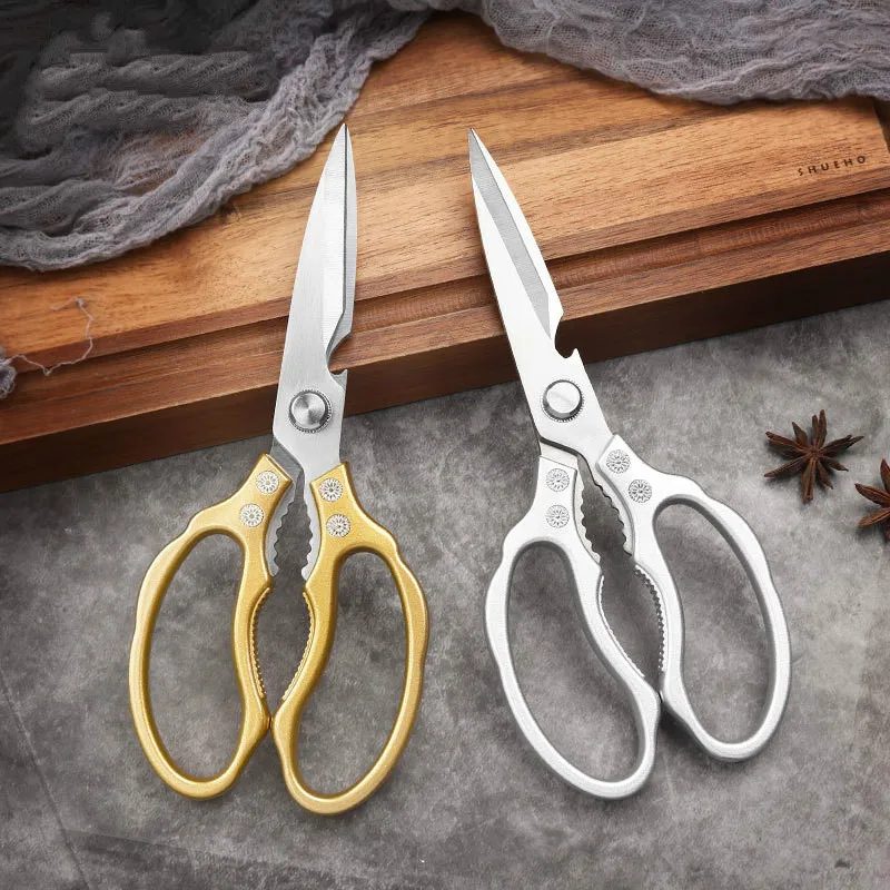 

Aluminum Alloy Gold Scissors Stainless Steel Multi-function Kitchen Scissors Nutcracker Bottle Opener Household Kitchen Tools G