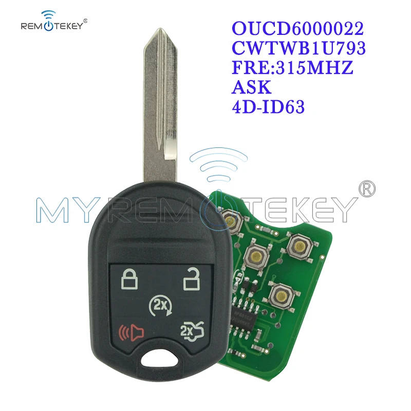 Пульт дистанционного управления Remtekey CWTWB1U793 5 кнопок 315 МГц 4D63 80bit чип для Ford Ranger